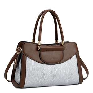 Brown and silver snakeskin pattern large tote bag with top handles and shoulder strap