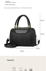 Schema dettagliato delle dimensioni della borsa a mano nera con misure 22x15x12cm