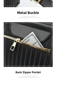 Dettaglio della borsa Boston nera lavorata con hardware dorato e tasca posteriore con zip