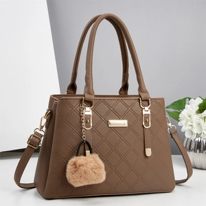Sac À Main Femme En Cuir PU Matelassé Élégant Sac À Bandoulière Avec Pompon Décoratif Mode Urbaine Grande Capacité