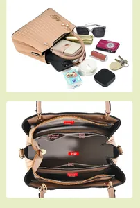 Compartiments internes du grand sac à main abricot pour les objets du quotidien