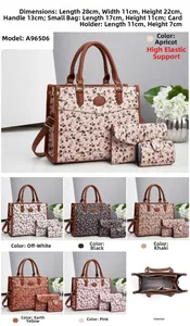Détails d'un ensemble de sacs à main fleuris pour femme, 28x11x22cm, plusieurs coloris