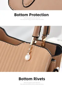 Vue détaillée du sac cabas en PU kaki avec texture ondulée, rivets dorés et perles chic
