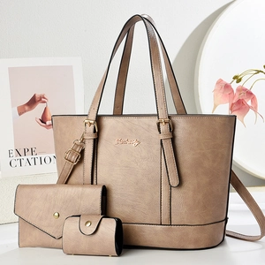 Women PU Leather Tote Handbag Wallet And Card Holder Gold Hardware Large Capacity Crossbody Daily Work Minimalist Elegant