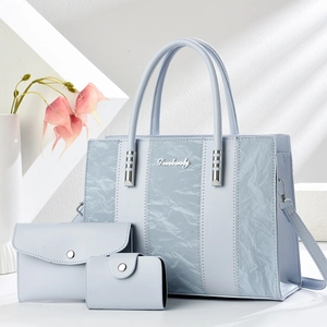 3-piece light blue tote bag set with quilted faux leather and metallic Danbaoly logo