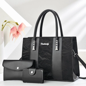 Tote Bag And Clutch And Card Holder Women Fashion PU Leather Colorblock Patchwork Wrinkled Texture Large Capacity