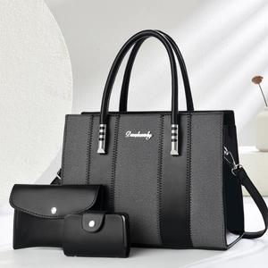 Modern 3-piece tote bag set in black and grey colorblock with Danbaoly logo and strap