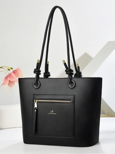 Large Women PU Leather Tote Bag Lychee Grain Handbag Front Zipper Pocket Elegant Commuter Shoulder Bag For Daily Work Travel