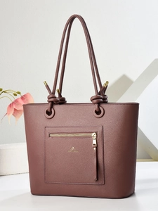 Chic burgundy lychee pattern shoulder bag with rope handles and golden accents