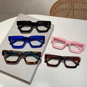 Retro thick-frame square glasses shown in five colors including black and tortoise shell