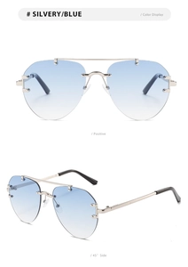 Rahmenlose Pilotensonnenbrille mit silberner Doppelbrücke und blauen Verlaufsgläsern