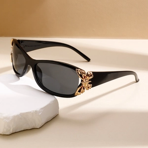 Women Fashion Butterfly Decoration Sunglasses UV400 Protection Gradient Lenses Retro Elegant Oval Frame Eyewear For Party