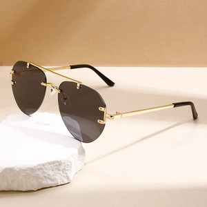 Pilotenbrille Randlos Metallrahmen UV400 Schutz Doppelsteg Modebrille Für Damen Herren Fahren Reisen