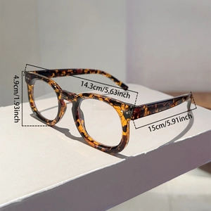 Detail view of tortoiseshell eyeglasses frame with precise size dimensions in inches