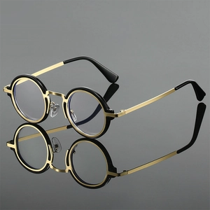 Lunettes Anti Lumière Bleue À Monture Ronde Vintage Métal Plastique Hybride Sans Prescription Plano Bureau Unisexe