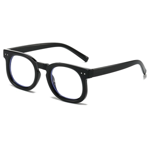 Classic black full-rim anti-blue light glasses with vintage silver rivet accents