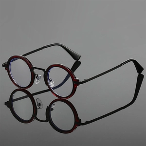 Lunettes anti-lumière bleue rondes rétro avec monture bicolore rouge et noire