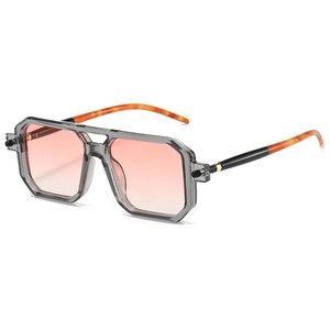 Retro double bridge square sunglasses with pink gradient lenses and tortoise temples