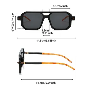 Detailed size chart for retro double-bridge square sunglasses in centimeters and inches