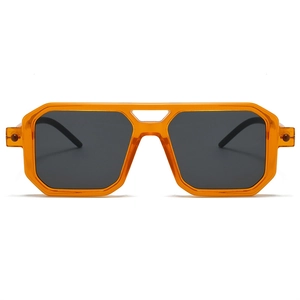 Front view of retro square aviator sunglasses with orange jelly frames and double bridge