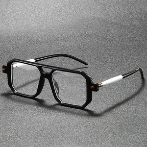 Retro Square Frame Anti Blue Light Glasses PC Metal Double Bridge Geometric Non Prescription Eyewear For Men Women