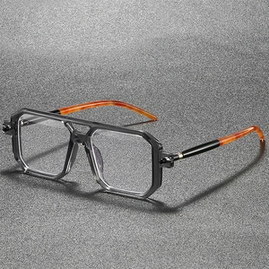 Classic double-bridge square blue light blocking glasses with translucent grey frames
