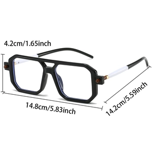 Detailed size chart of square double bridge eyeglasses frames with dimensions in inches