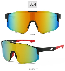 Front and 45-degree angle display of oversized sports cycling sunglasses with mirrored lens
