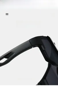Detail view of matte black sunglasses frame showing super elastic hinge construction