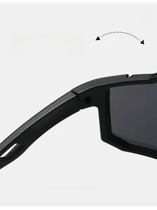 Detail of durable textured hinge structure on matte black sports cycling sunglasses