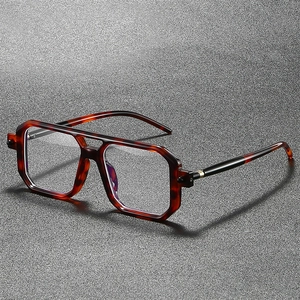 Classic tortoise shell double bridge square glasses with vintage leopard print frame