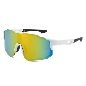 White frame sports cycling sunglasses with colorful large single-lens and non-slip arms