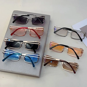 Detailed top view of retro Y2K rectangular sunglasses in multiple vibrant gradient colors