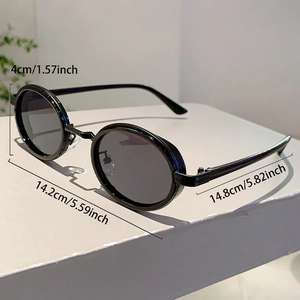 Dimensions des lunettes punk ovales avec largeur de 14,2cm et longueur de branche 14,8cm