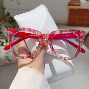 Μόδα Γυναικεία Cat Eye Anti Blue Light Γυαλιά PC Πλαίσιο με Ρίγες Ουράνιου Τόξου Χωρίς Βαθμούς Απλά Γυαλιά Καρό