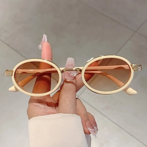 Lunettes De Soleil Ovales Rétro Monture PC Charnière Métallique Protection UV Steampunk Hip Hop Mode Pour Adultes Unisexe