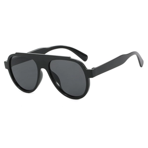 Classic oversized flat top aviator sunglasses in solid black with dark grey lenses