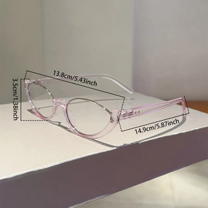 Dimensioni occhiali cat-eye rosa: larghezza 13,8 cm e lunghezza stanghetta 14,9 cm