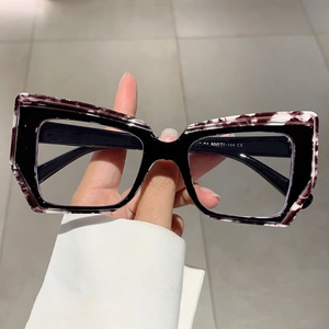 Irregular Cat Eye Blue Light Blocking Glasses PC Frame Trendy Colorful Patchwork Large Square Eyewear For Women Men