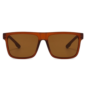 Detailed front view of retro wood grain square flat top sunglasses with brown lenses