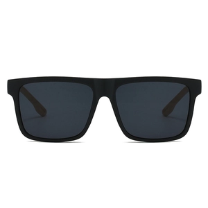 Classic men's square polarized sunglasses with matte black frame and dark grey lenses