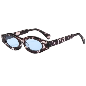 Fashionable tortoise shell oval sunglasses with light blue lenses for outdoor sun protection