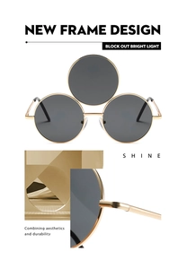 Detailaufnahme der Steampunk-Sonnenbrille mit drei Gläsern und goldenem Metallgestell