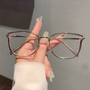 Rose gold metal frame blue light blocking glasses with stylish large clear lenses