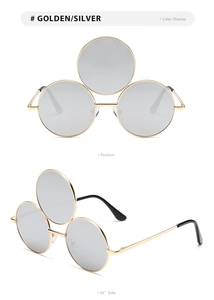 Front- und 45-Grad-Seitenansicht der Triple-Lens Hip Hop Sonnenbrille mit goldenen Metallrahmen