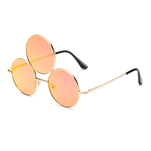 Steampunk-Sonnenbrille mit drei Gläsern, Goldmetallrahmen und orangefarbenen Gläsern