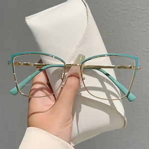 Monture De Lunettes Yeux De Chat Mode Femmes Anti Lumière Bleue Métal Élégant Vintage Léger Verres Transparents Optiques