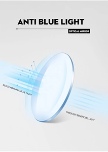 Macro view of anti-blue light lens blocking harmful rays with a sleek protective coating