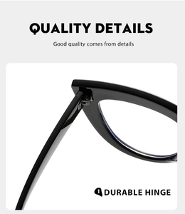 Detail of durable metal hinge on stylish cat-eye anti-blue light black glasses frame