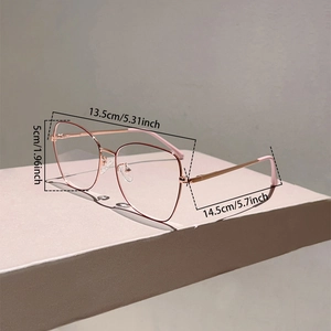 Detailed dimensions of rose gold metal eyeglasses frame with vintage spring hinges